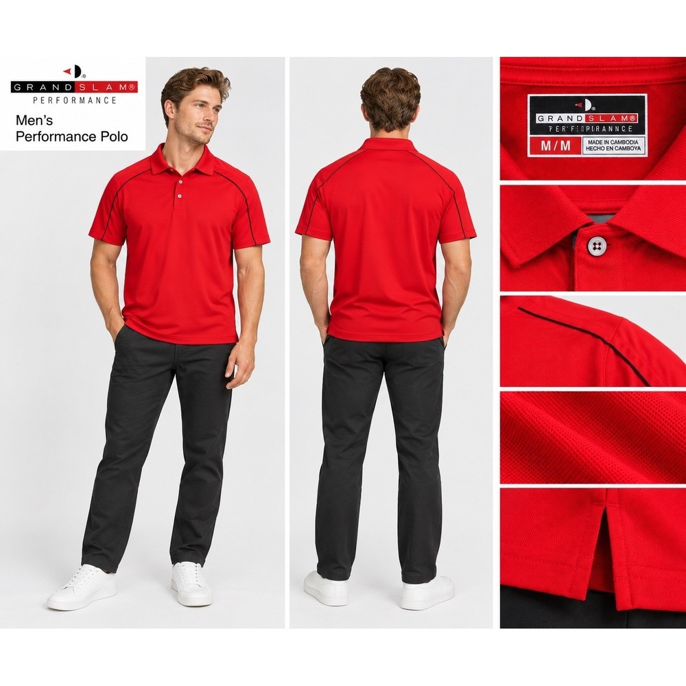 Grand Slam Performance Polo Mens Medium Red Sporty Chic Athleisure Short Sleeve